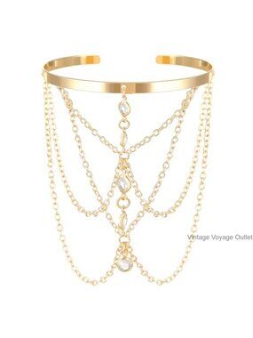 Minimalist Layered Tassel Heart Rhinestone Pearl Arm Cuff Bracelet